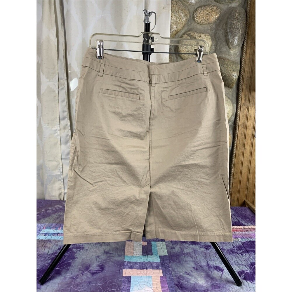 New York & Company Stretch Womens 12 Khaki Cotton Spandex Blend Skirt Pockets - Picture 4 of 7